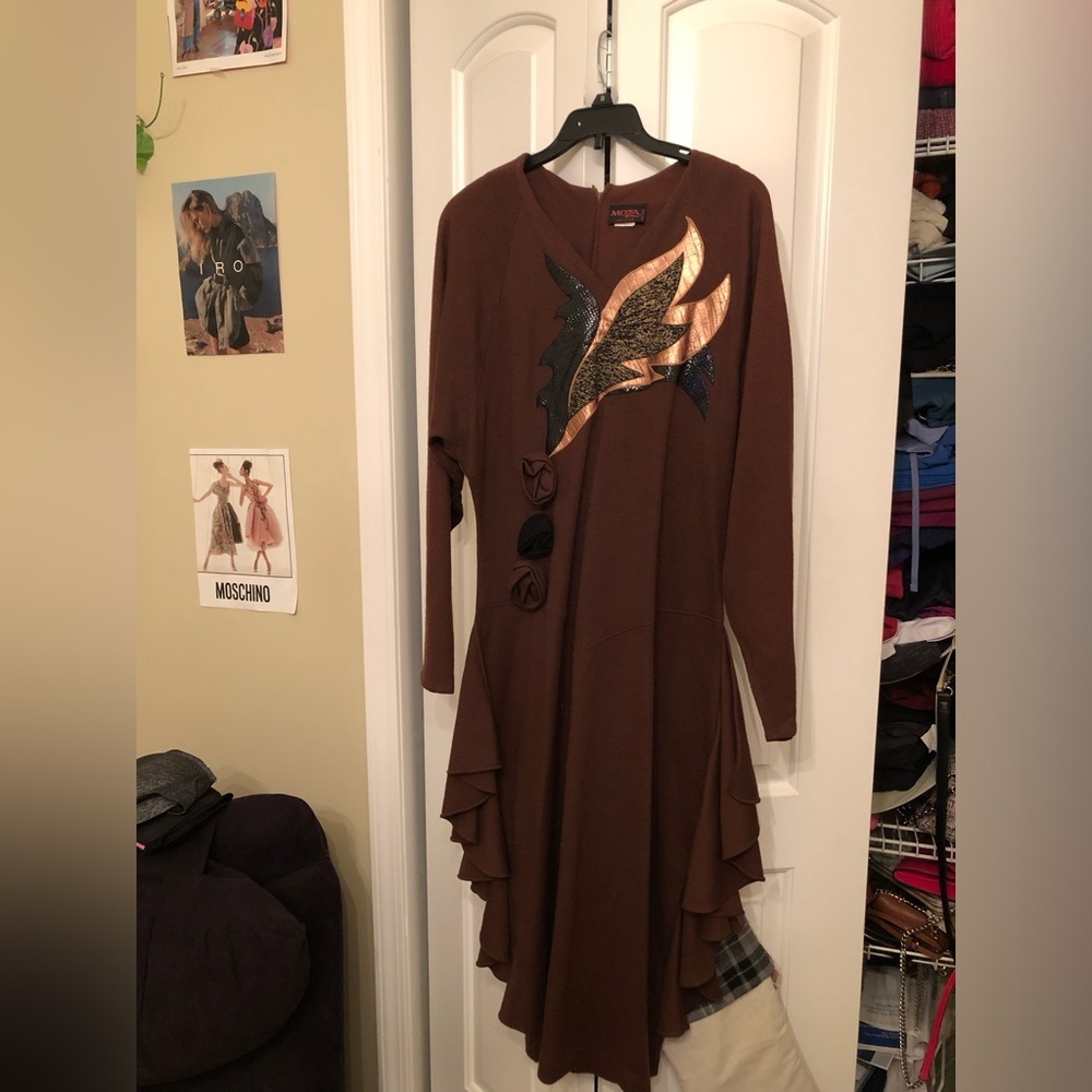 Moza Brown wool Long Sleeve Dress size M - Picture 2 of 10